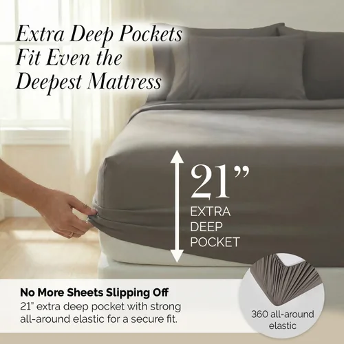 Miniatura 118 de Southshore Fine Living, Inc. Juego de 7 piezas de sábanas King divididas para cama ajustable, juego de sábanas King divididas con bolsillo de 21