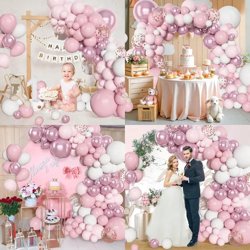 Miniatura 6 de Amandir Kit de guirnalda de arco de globos rosa y blanco de diferentes tamaños de 18, 12, 10 y 5 pulgadas, globos de látex metálico con confeti