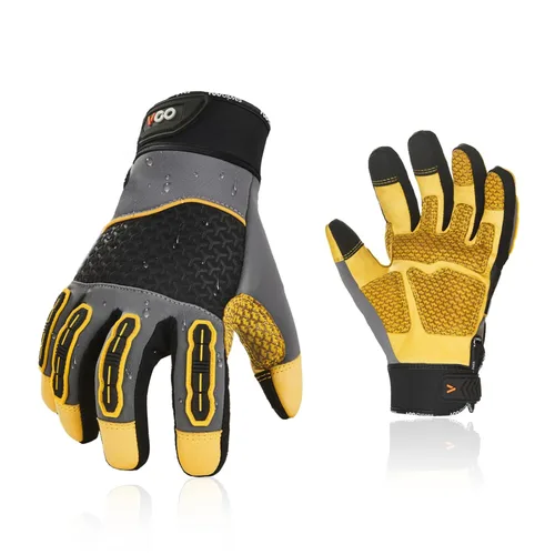 Vgo... Guantes de trabajo de cuero de vaca para hombre, guantes de jardinería de cuero, guantes de protección para el patio, guantes de protección