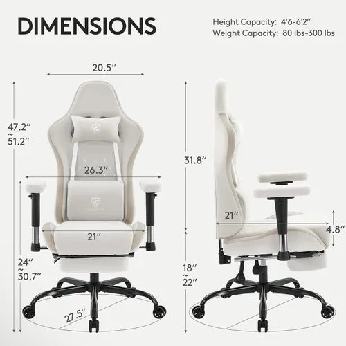 Miniatura 3 de Silla de juegos de tela transpirable, silla de oficina para computadora con reposapiés, soporte lumbar de masaje y almohadilla de gel, silla