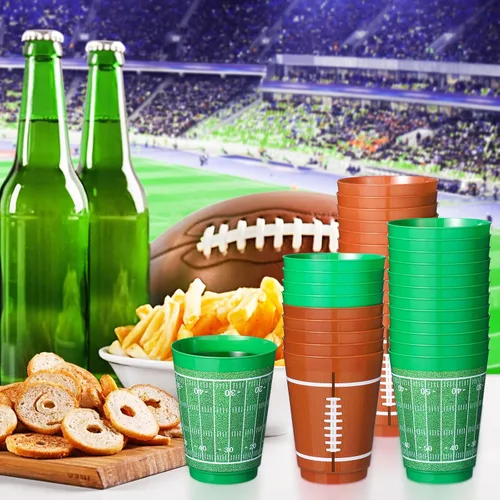 Miniatura 4 de Nuenen Juego de 24 tazas de plástico de fútbol de 16 onzas, juego de fiesta de fútbol con temática de rugby, taza esmerilada de plástico
