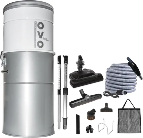 OVO Potente sistema de aspiración central resistente, filtración híbrida (con o sin bolsas desechables) 35L o 9.25 galones, 700 vatios de aire con