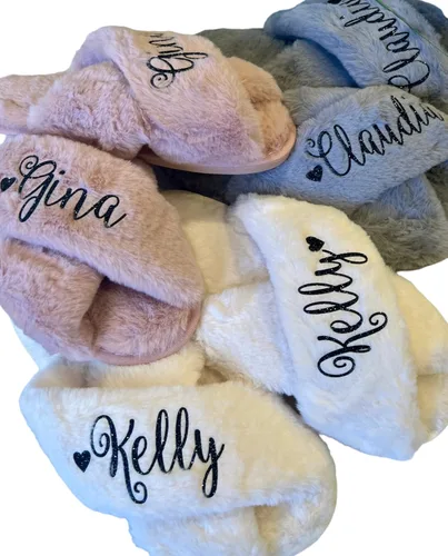 Personalized Fluffy Slippers - Easter Gifts for Women - Bridal Party Gifts - Mothers Day Gift Box Ideas for Mom, Girlfriend - Bridesmaid Slippers