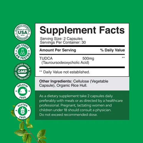 Miniatura 7 de Suplemento TUDCA de sal biliar avanzada - Extra Strength TUDCA 500mg por porción Sales biliares para riñón y soporte hepático de alta pureza Tauro
