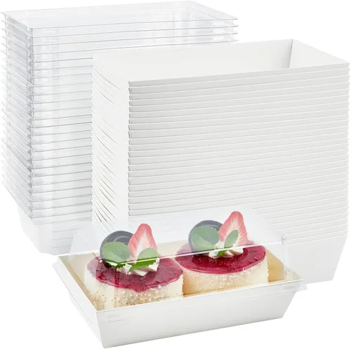 Ocmoiy Cajas de papel para embutidos con tapas transparentes, paquete de 50 recipientes desechables para sándwiches, pequeñas cajas blancas de Blanco