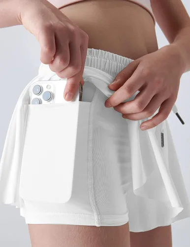 Miniatura 94 de Paquete de 3 pantalones cortos fluidos para niñas con forro de elastano, 2 en 1, faldas de mariposa para jóvenes, para fitness, correr, deportes