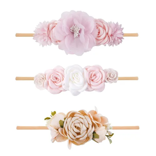 Miniatura 18 de Diadema floral de nailon para bebé, 3 piezas, accesorios para el cabello, regalo para niñas (31#)