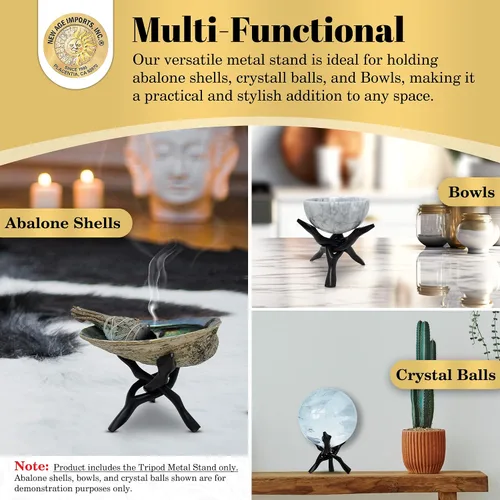 Miniatura 3 de New Age Imports, Inc. Soporte para trípode, soporte de decoración del hogar para carcasa de abulón para exhibir o manchar, bola de cristal