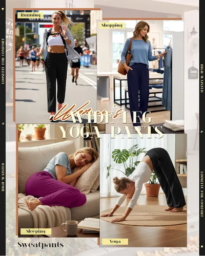 Miniatura 3 de Neer - Conjunto de 3 pantalones de yoga de pierna ancha para mujer - Pantalones deportivos cómodos, holgados, de cintura alta y casuales
