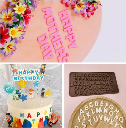Miniatura 3 de 2 moldes de silicona para letras para chocolate y fondant, juego de moldes antiadherentes del alfabeto con raspador, decoración de pasteles