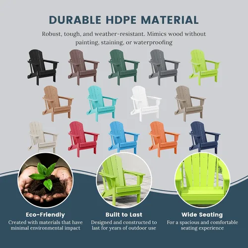 Miniatura 5 de HDPE Laguna Silla Adirondack plegable para exteriores, color lima