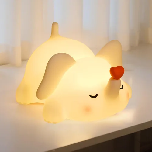 Miniatura 9 de Luz nocturna de elefante para niños con música, lámpara de silicona blanda para guardería, linda luz de animal de 3 niveles regulable y recargable