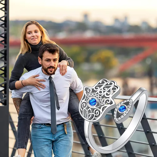 Miniatura 6 de Hamsa Hand of Fatima Lotus Evil EyeLove HeartButterflyRose Spoon Adjustable Open Rings 925 Sterling Silver Statement Ring Jewelry Gifts for Women