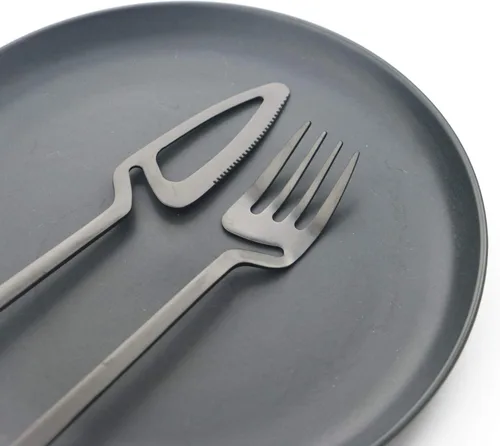 Miniatura 4 de Juego de cubiertos negros de 24 piezas de cubiertos negros para colgar, utensilios de acero inoxidable, incluye cuchillo, tenedor/cuchara, acabado
