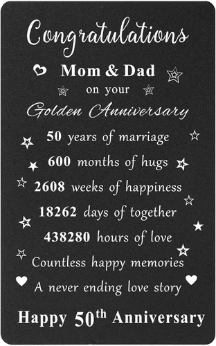 ENGZHI Tarjeta de regalo del 50 aniversario para padres – Felicitaciones mamá y papá por tu aniversario de oro – Feliz quincuagésimo aniversario de