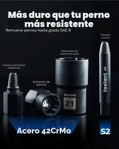 Miniatura 4 de toolant Kit extractor de pernos de impacto de 46 piezas, kit de herramientas de llave para quitar pernos y tuercas, extractor de pernos despojados