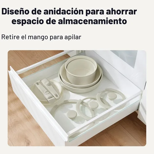 Miniatura 5 de Amazon Basics Juego de utensilios de cocina antiadherentes de cerámica con asas desmontables, 11 piezas apilables, aptos para todas las placas
