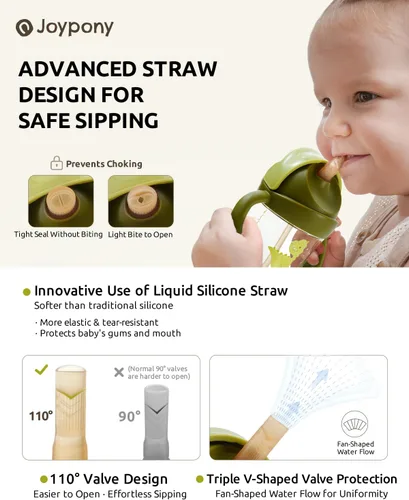 Miniatura 3 de Joypony Vasos para sorber para niños pequeños de 1 a 3 años, vaso con popote con peso a prueba de derrames con asa para bebés de 6 meses en Verde/1