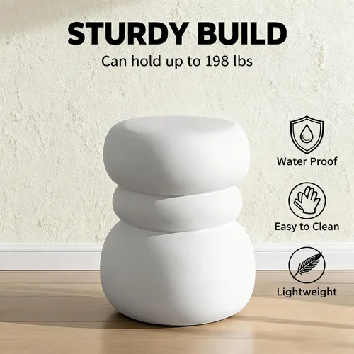 Miniatura 7 de Mesa auxiliar de piedra de hormigón blanco, mesa auxiliar escultórica única, mesa decorativa de cemento hecha a mano de 19 pulgadas de alto, mesa