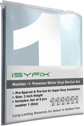 Miniatura 34 de iSYFIX - Calcomanías de vinilo blancas con número 0 (cero) - Juego de 6 unidades de 1.5 pulgadas autoadhesivas - Decalcomanías premium troqueladas