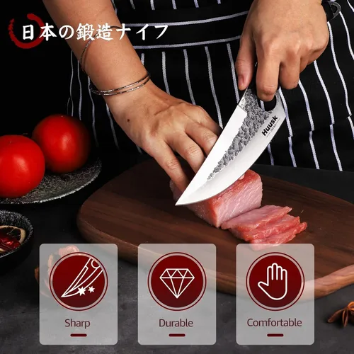 Miniatura 2 de Huusk Cuchillo Vikingo con Vaina Cuchillos para Deshuesar para Cortar Carne, Cuchillos Cavernícola Ultimo Forjados a Mano de Espiga Completa