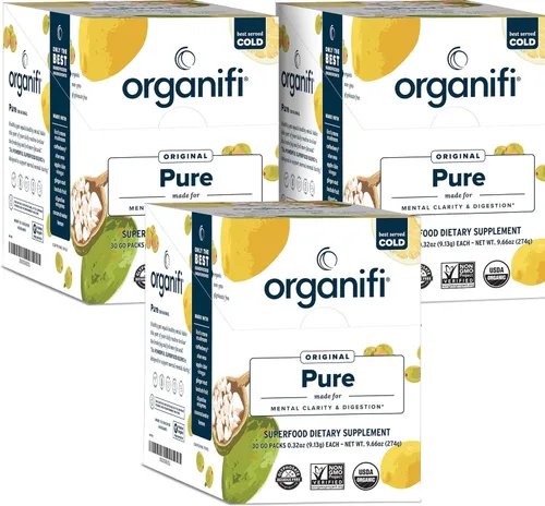 Organifi: Pure Smart Packs - Apoyo orgánico para el cerebro y la inmunidad - Revitaliza el enfoque mental diario - Sabor a limón, paquete de 3