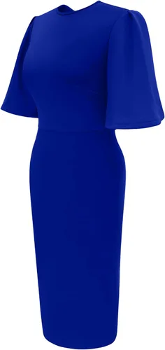 Miniatura 2 de Memoriesea - Vestido de tubo entallado para mujer, diseño de mangas cortas acampanadas con volantes, largo por debajo de la rodilla