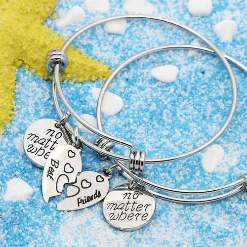 Miniatura 3 de lauhonmin Juego de 2 pulseras dobles de corazón roto con brújula con brújula BBF Best Friends No Matter Where
