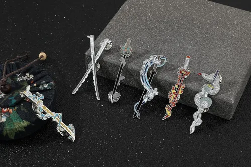 Miniatura 6 de Anime Slayer - Juego de pines de llavero Figuras de dibujos animados 9 Hashiras Mini Katana Sword Llaveros Esmalte Pin Joyería Hombres Mujeres