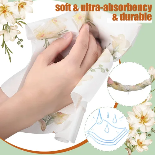 Miniatura 6 de Hotop 120 toallas de mano desechables florales para baño, 2 capas, bohemias, servilletas de papel de primavera para invitados de baño, servilletas