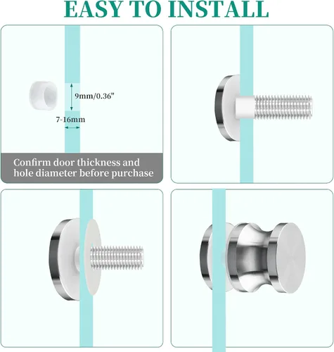 Miniatura 8 de Alise Manija de puerta de ducha, perilla para puertas corredizas de ducha, perilla de acero inoxidable sólido SUS304 resistente, piezas de repuesto