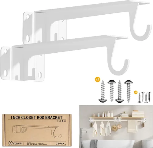 Miniatura 9 de Soportes para barra de armario, soporte resistente de 400 libras, soportes de estante de armario con soporte para barra para armario, baño y cocina