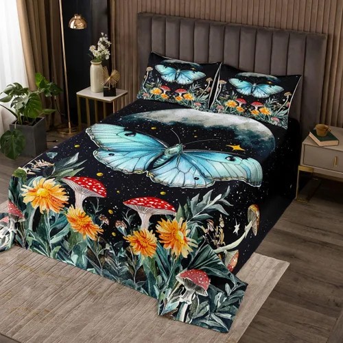Miniatura 34 de Erosebridal Juego de colcha de teñido anudado arcoíris, juego de ropa de cama bohemio de calavera de la muerte, juego de ropa de cama tamaño King