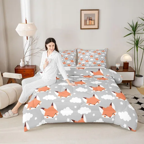 Miniatura 3 de Erosebridal Edredón de zorro para niños, tamaño individual, juego de ropa de cama de zorro de dibujos animados para niños y niñas, decoración