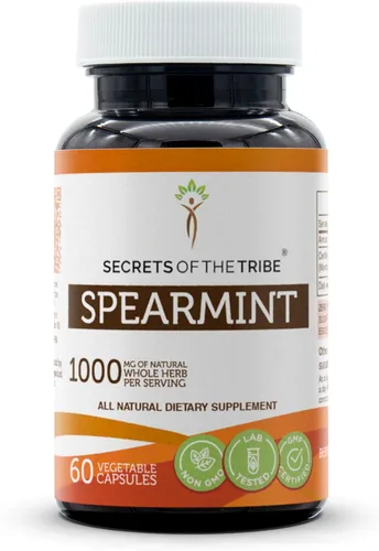 Secrets of the Tribe Cápsulas de menta verde 1000 mg de menta verde (Mentha spicata) Hoja seca, suplemento de apoyo hormonal para mujeres (60