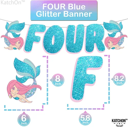 Miniatura 4 de KatchOn Juego de 8 decoraciones de sirena grande para cumpleaños número 4, globos de sirena y cumpleaños para niña de 4 años