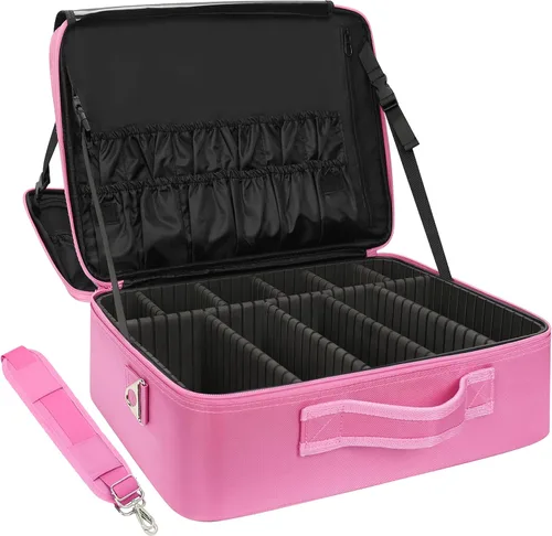 Miniatura 14 de Organizador profesional de cosméticos Travelmall, estuche de formación, de 3 capas, multifunción, en negro, caja artística para cosméticos, cepillos