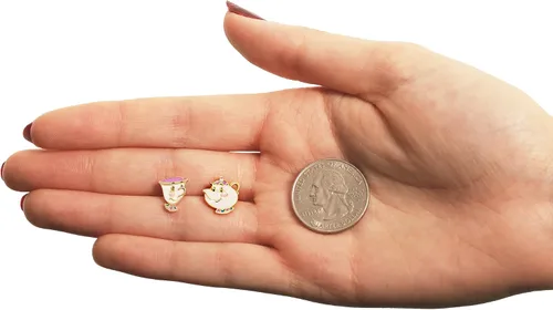 Miniatura 4 de Disney Beauty and the Beast Chip and Mrs Potts - Aretes de tuerca de plata de ley Plata de ley no conocido