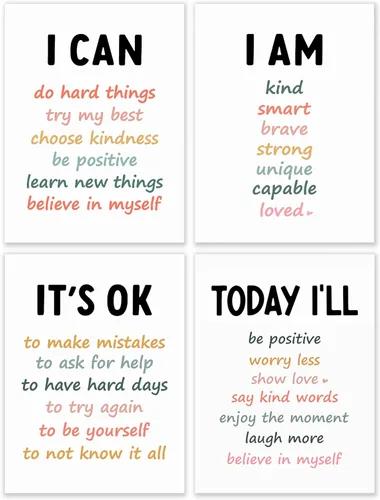 BESERH Positive Affirmation Wall Decor, Inspirational Motivational Quote Wall Art Prints Posters for Classroom Kids Room Nursery Playroom, 12x16
