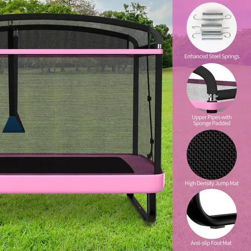 Miniatura 6 de Giantex Trampolín de 6 pies para niños con columpio, trampolines para niños pequeños con red de seguridad, aprobado por ASTM, mini trampolín Rosa