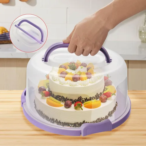 Miniatura 3 de Soporte para tartas de 10 pulgadas con tapa y asa, contenedor de almacenamiento de plástico alto de transporte para tartas con tapa, redondo