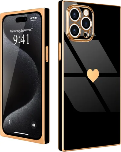 Miniatura 16 de Compatible con iPhone 12 Funda Rectangular Bonita Chapado Dorado Lujo Corazón de Amor Funda de Teléfono para Mujeres Niñas A Prueba de Golpes