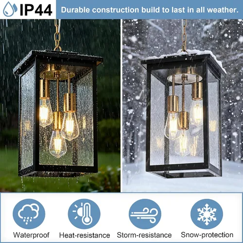 Miniatura 84 de TODOLUZ Lámpara Colgante de Exterior de 3 Luces Negra, Linterna Colgante Exterior Ajustable Luz de Porche
