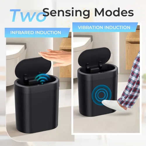 Miniatura 6 de jinligogo Paquete de 3 cubos de basura de baño de 5 galones con tapa, sensor de movimiento automático, color negro, cubo de basura delgado e
