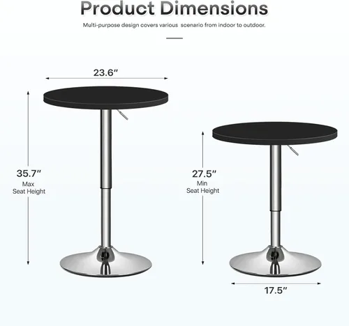 Miniatura 3 de Athena Collection Mesa redonda de bar de 27.5 a 36 pulgadas de altura ajustable, mesa de cóctel de altura de barra con base de metal giratoria, mesa