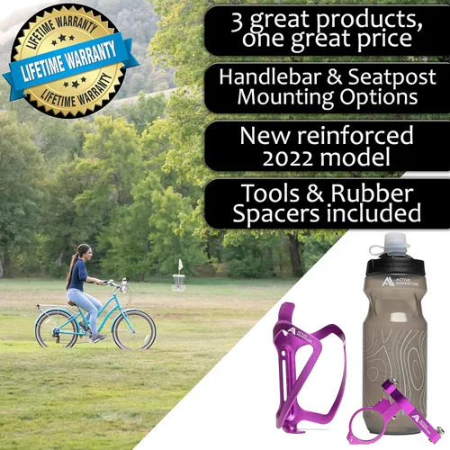 Miniatura 3 de Combo de soporte para botella de agua para bicicleta, 20 onzas, soporte para botella exprimible y jaula de montaje para bicicleta, no necesita