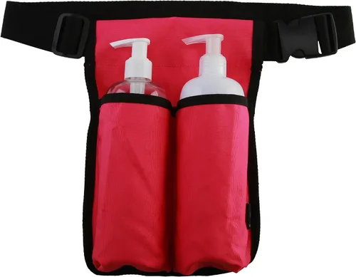 Miniatura 9 de Cinturón de aceite de masaje, soporte de loción de doble bolsillo, organizador de cintura ajustable para terapeuta de spa para suministros de Negro