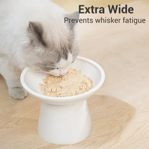 Miniatura 3 de CEEFU Cuenco elevado extra ancho de cerámica para gatos, plato poco profundo de 6.2 pulgadas para aliviar la fatiga de los bigotes, 5 pulgadas