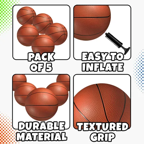 Miniatura 2 de Mini Basketball Set for Kids - 6 Inch (5 Pack) w/Hand Pump - Small Size Indoor Mini Hoop Balls for Toddlers - Over The Door Basketball Games, Indoor