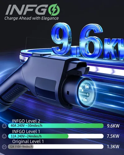 Miniatura 2 de Cargador EV de nivel 2, 40 amperios, corriente ajustable y retardo de temporización, 240 V, 9.6 kW, enchufe NEMA 14-50, estación de carga portátil